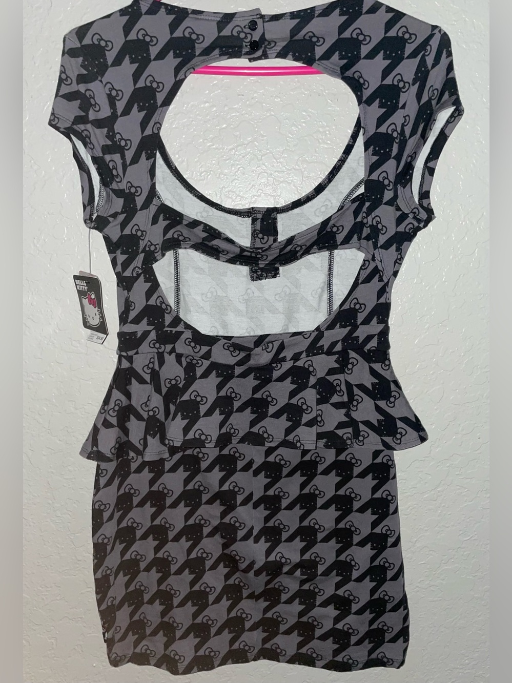 Hello Kitty Houndstooth Black & Gray Peplum Dress with Gold Accent Size Medium - Picture 9 of 9